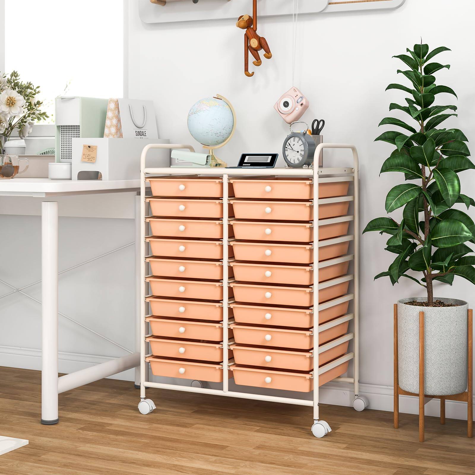 Alt View 1. Ecooso - 20-Drawer Mobile Storage Cart Organizer, Rolling Drawer Unit for Craft Room, Classroom and Office Storage - Peach.