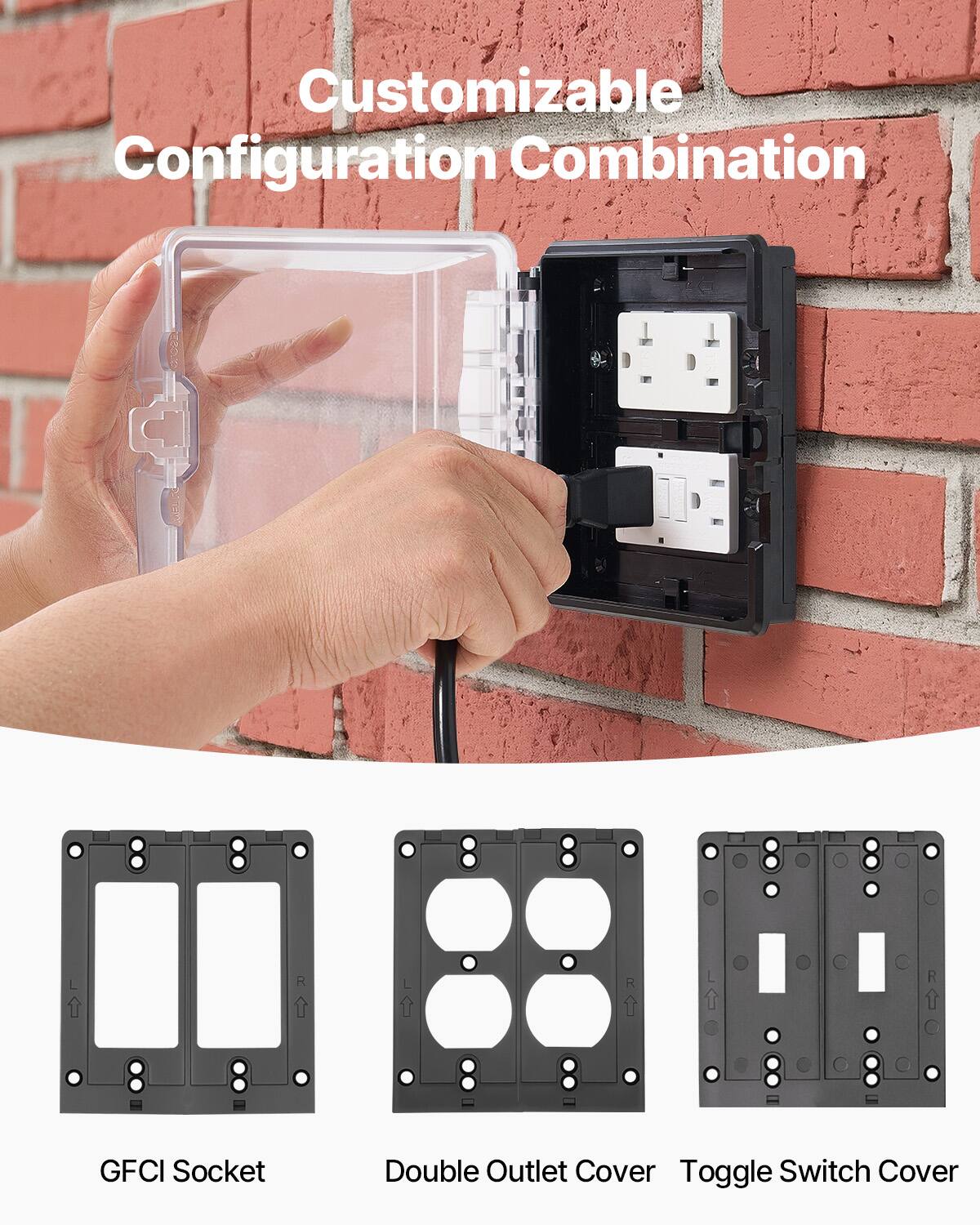 Customizable Configuration Combination: GFCI Socket, Double Outlet Cover, Toggle Switch Cover.