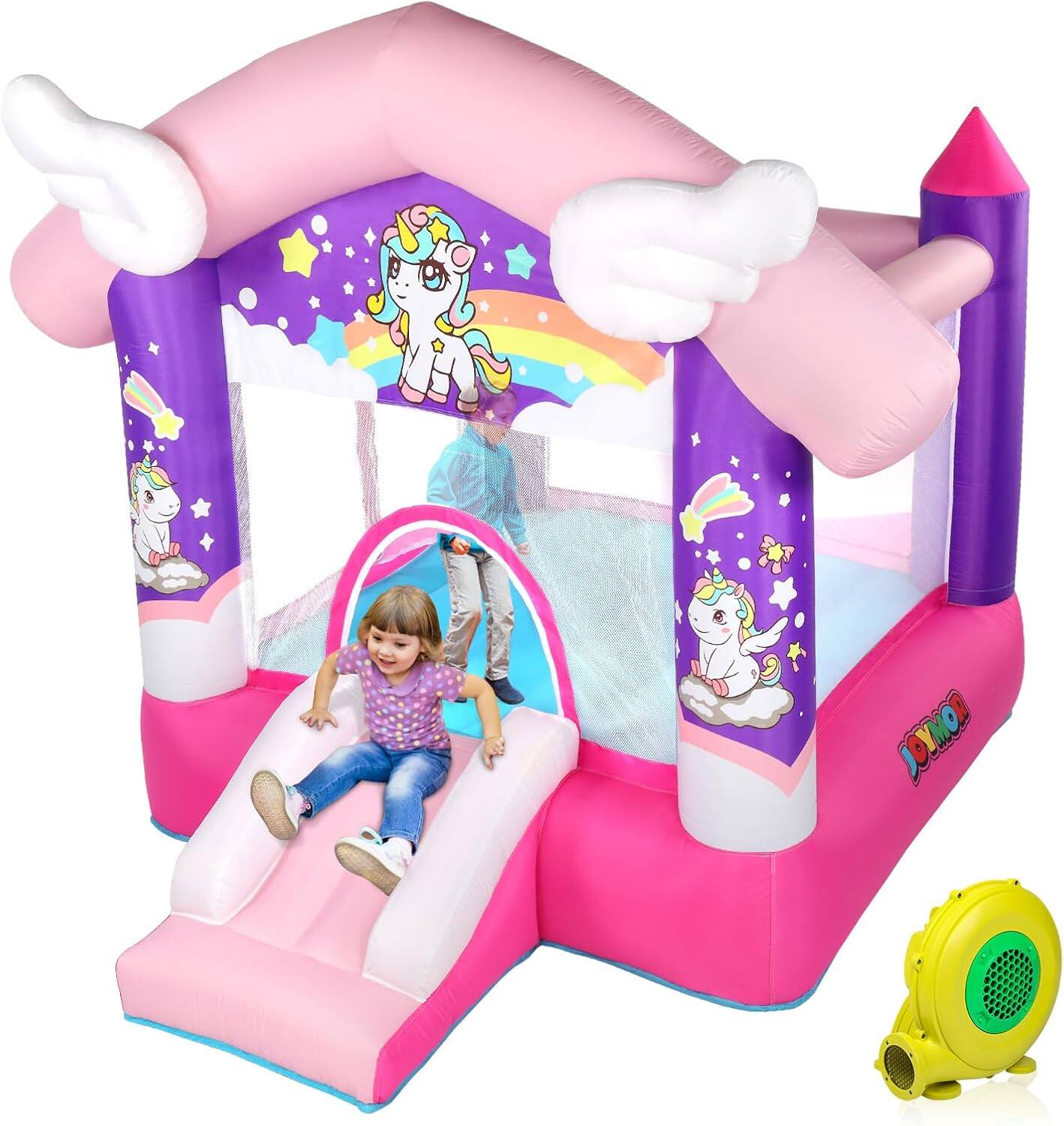 Back. Winado - Inflatable Bounce House with Slide, Unicorn Theme Princess, for Girls Outdoor and Indoor Use, Pink Bounce House for Kids.