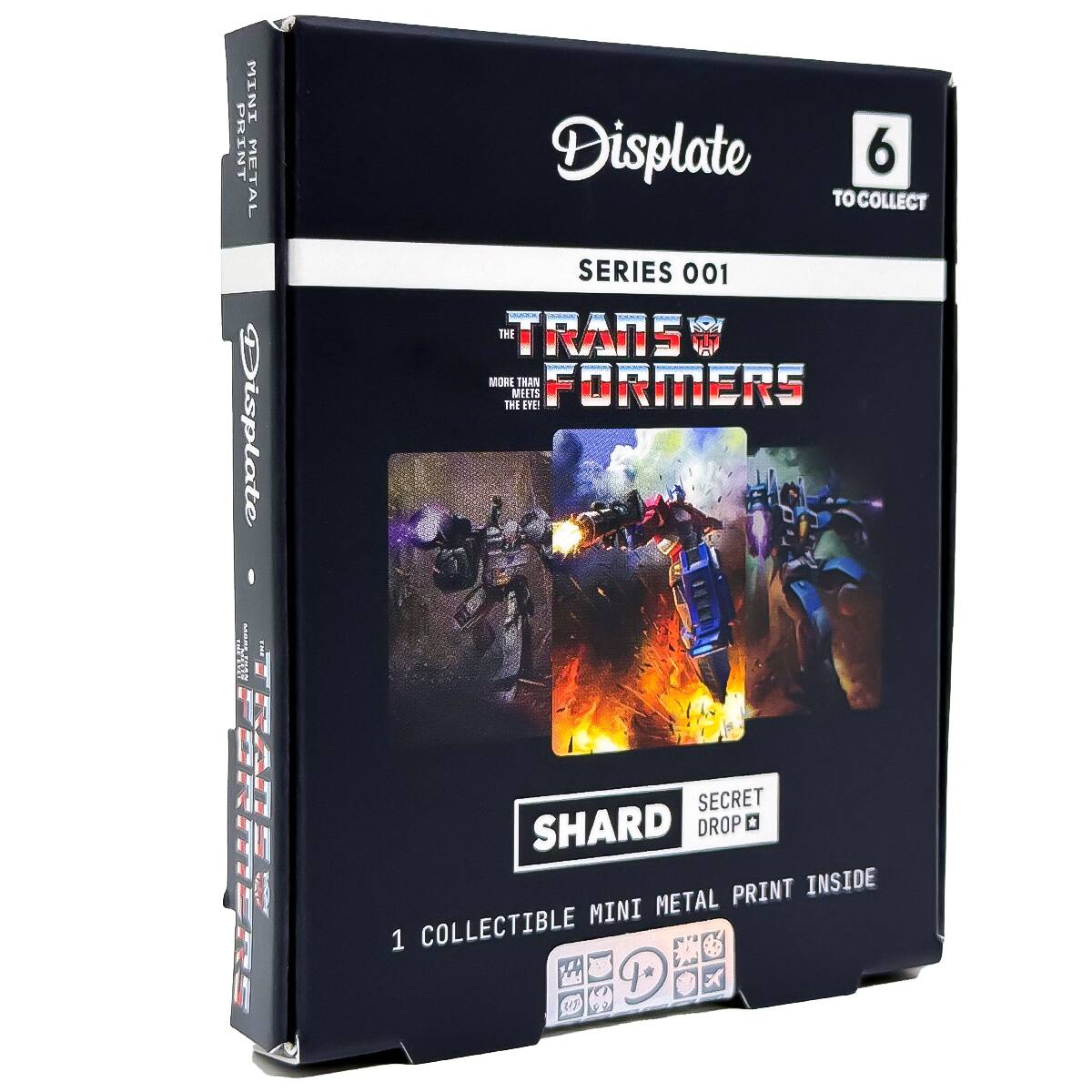 PRINT MINI METAL Displate  
Displate 6 TO COLLECT SERIES 001 TRANSFORMERS MORE THAN MEETS THE EYE!  
SECRET SHARD DROP PRINT INSIDE MINI METAL 1 COLLECTIBLE