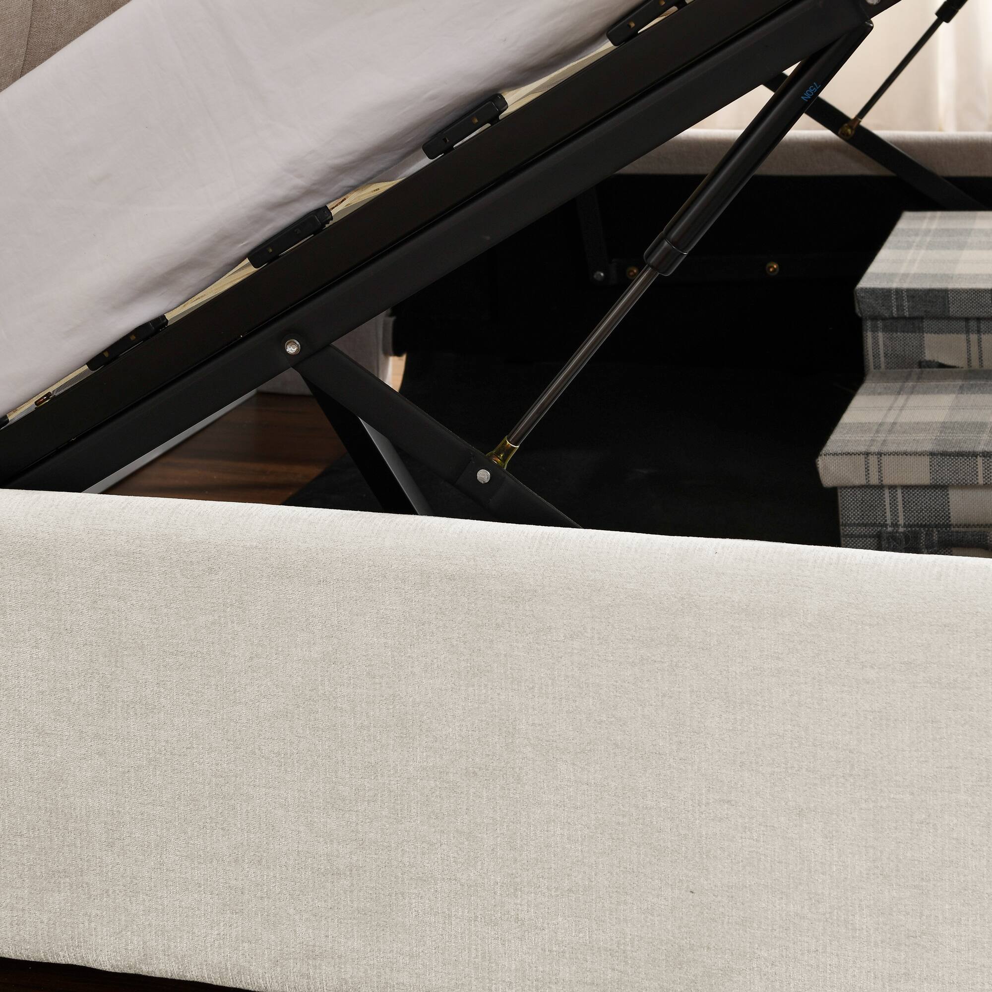 Alt View 1. Anysun - Queen Size Storage Upholstered Hydraulic Platform Bed with Integrated Headboard, Chenille Fabric - Beige.