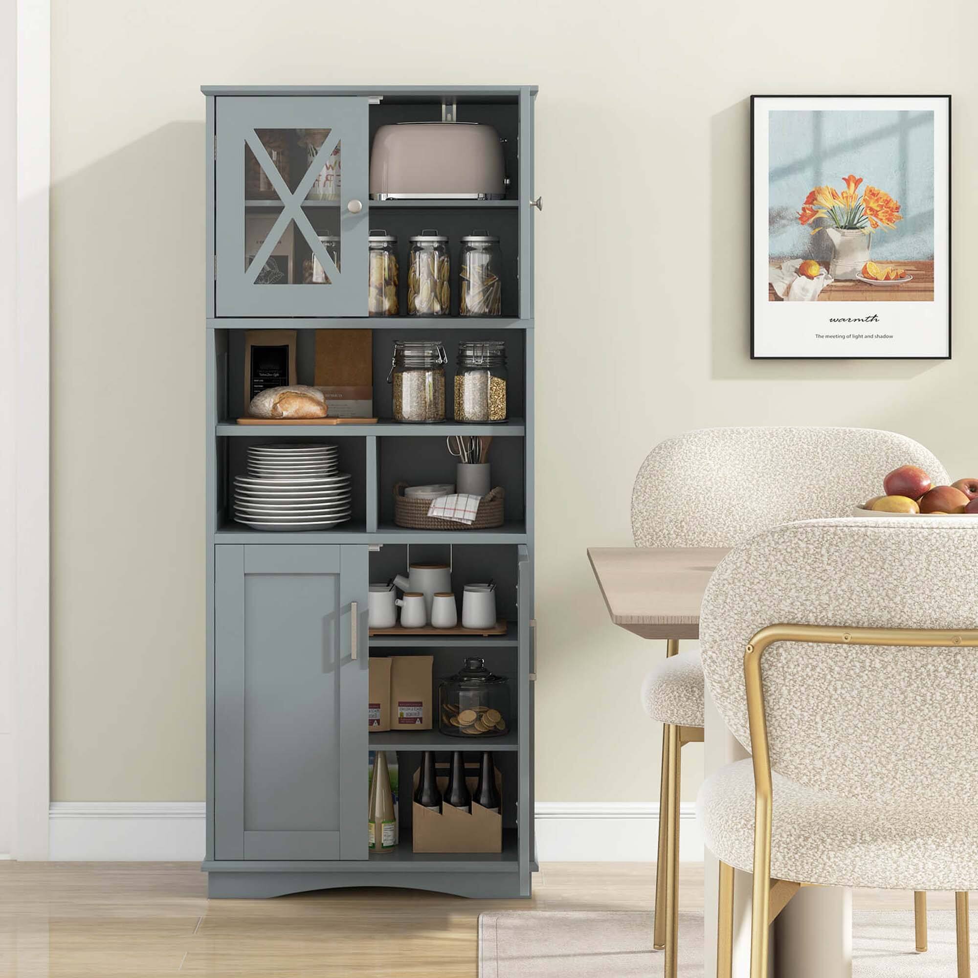 Alt View 3. Costway - Costway Tall Bathroom Cabinet Large Floor Storage Cabinet with Acrylic Doors & 3 Cube Gray - Gray.