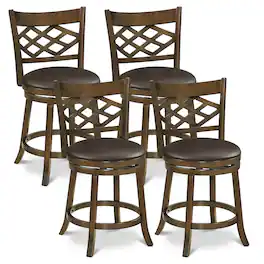 Costway - 26" Counter Height Bar Stools Set of 4 with Rubber Wood Frame, Upholstered Seat - Brown