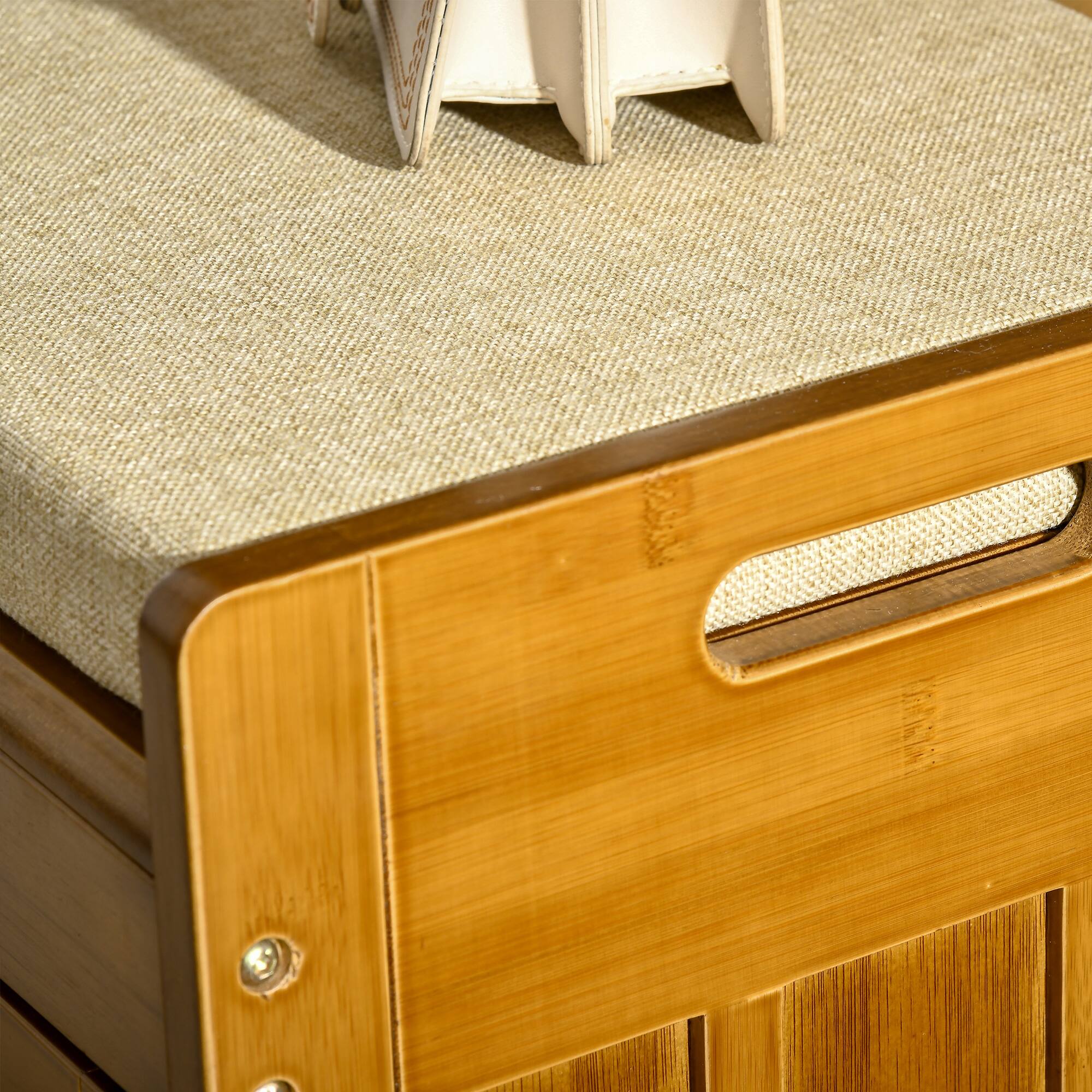 Alt View 7. Homcom - Shoe Storage Bench, Bamboo Entryway Bench with Cushion, Cabinets and Hidden Compartment for Hallway - Dark Cherry.