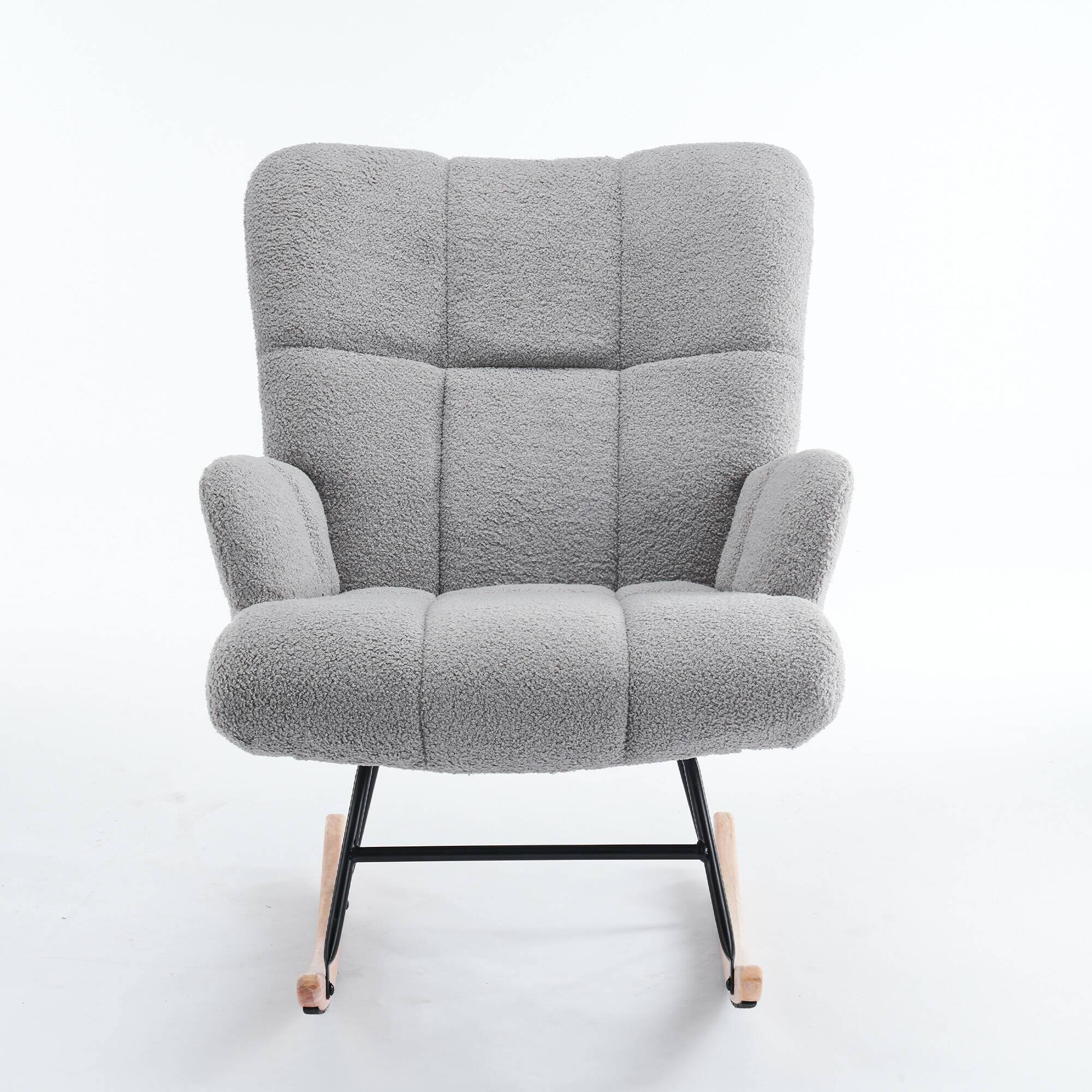 Angle. FERPIT - FERPIT Teddy Upholstered Wingback Rocking Accent Chair with Rubberwood Legs, Light Gray - Light Gray.