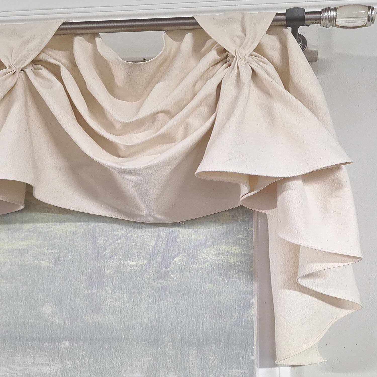 Left. RLF Home - RLF Home Soft Duck 3-S Victory 100% Cotton Tab Top Swag Window Curtain 54" x 25" Natural - Natural.