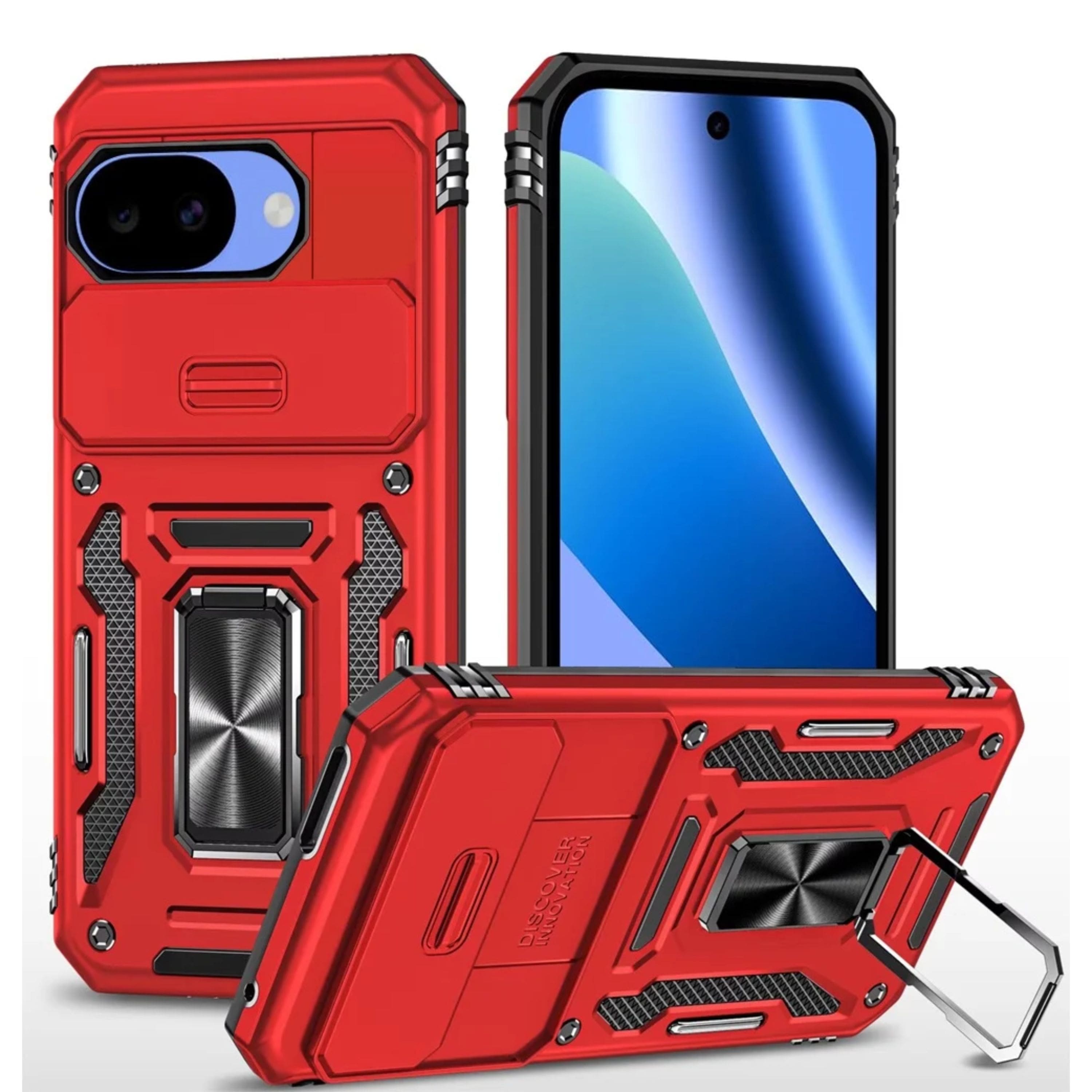 Kitcheniva - Shockproof Camera Lens Sliding Cover Magnetic Ring Stand Phone Case With Tempered Glass For Google Pixel 10a - Red price history on PriceWatchPro