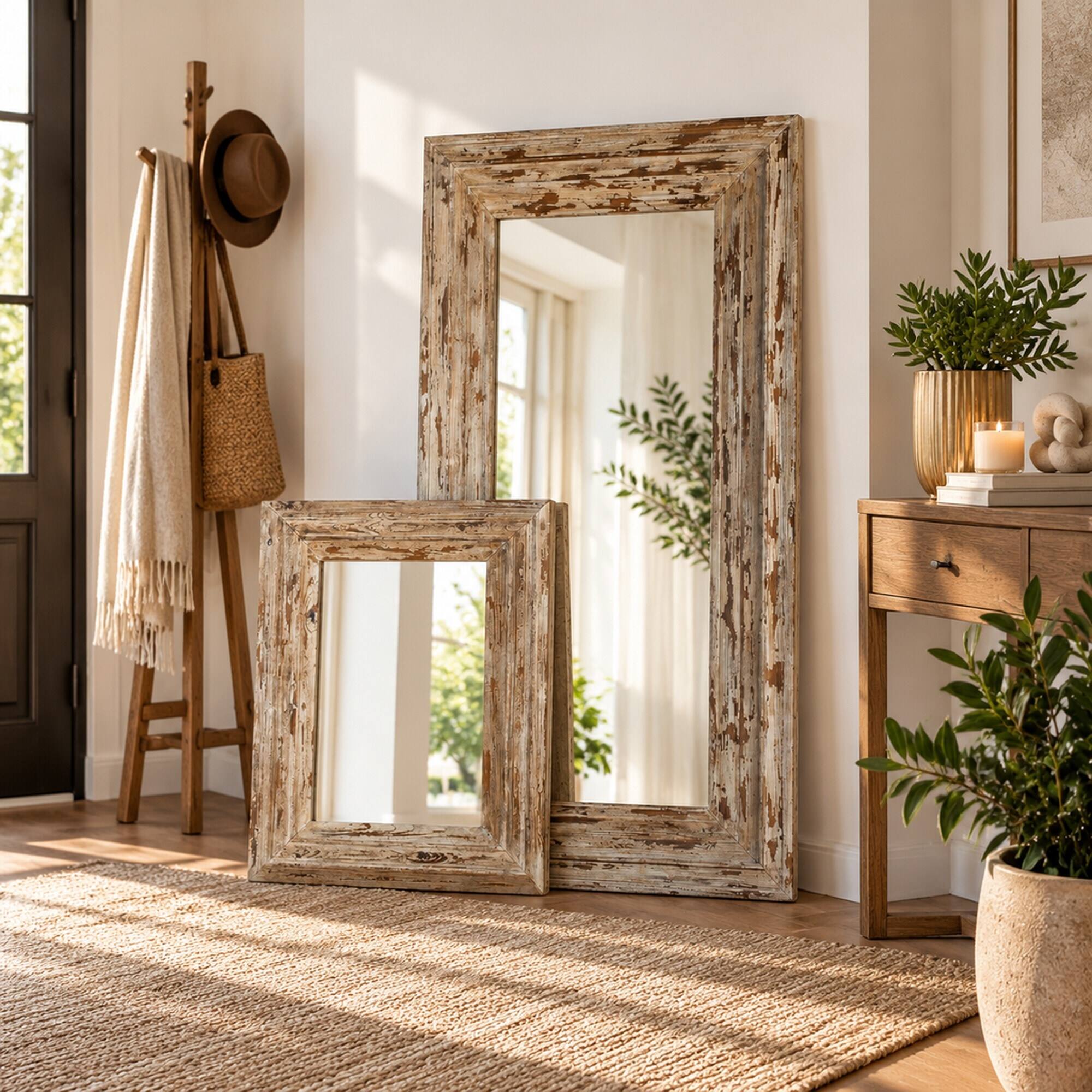 RYHNUYNE 39.4 in Full Length Rectangle Floor Mirror, Distressed Wood ...