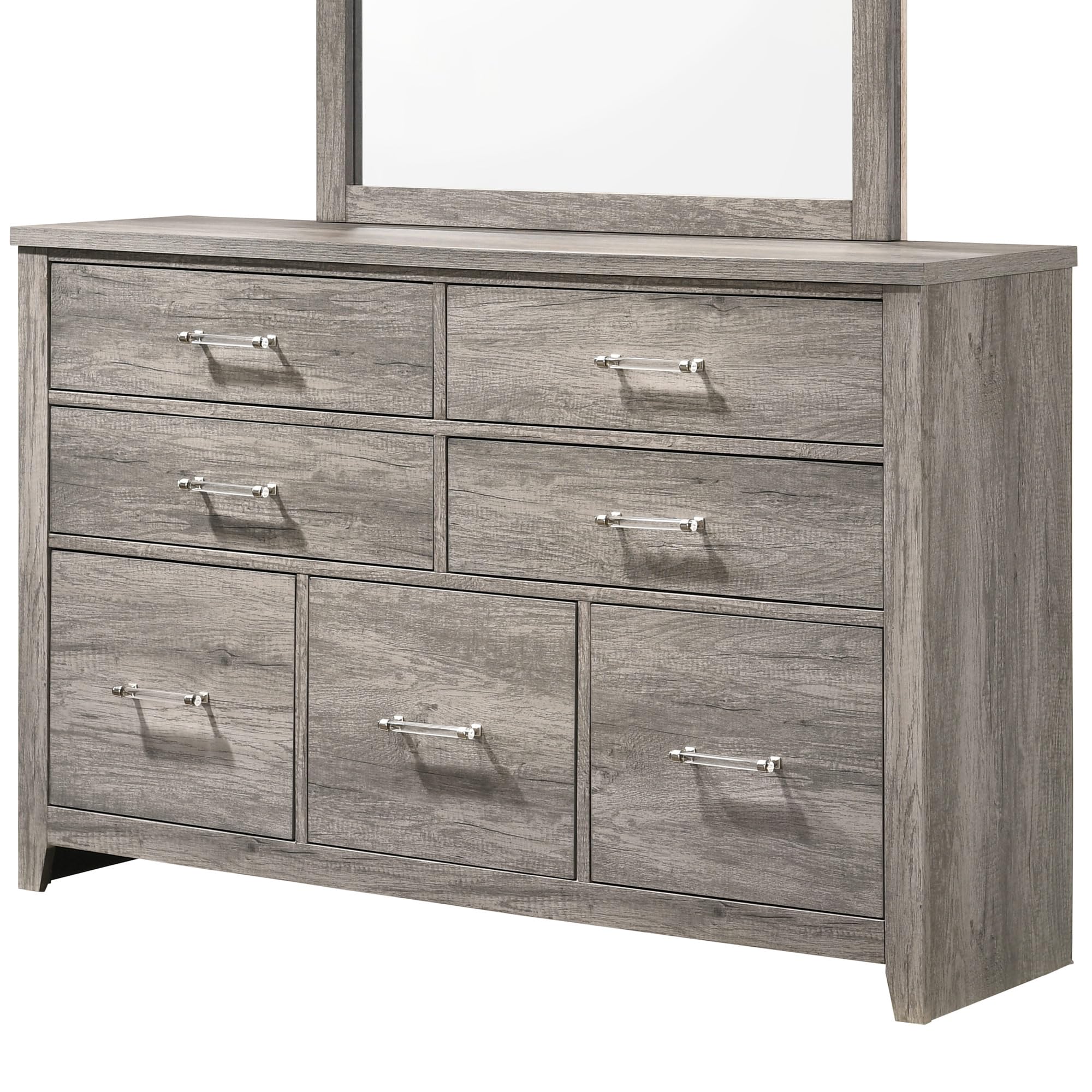 Left. Kings Brand Furniture - Kings Brand Furniture Harmony Wood 5-Drawer Dresser with Mirror - Grey.