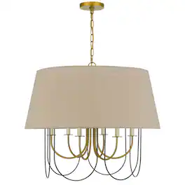 Manhattan Lane - Pomy 28 Inch Chandelier, Hardback Burlap Shade - Brass, Black, Beige