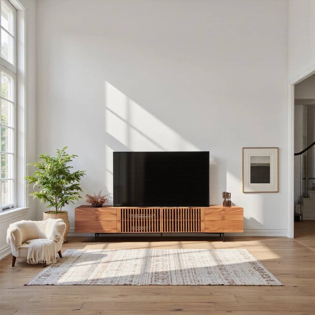 Alt View 8. luck idea - 94.48" Walnut Fluted TV Stand for TV Up to 100", Mid-Century Media Console with Storage Cabinets & Metal Legs - Brown.