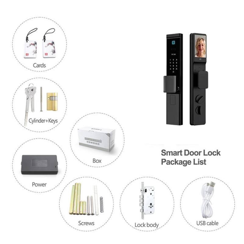 Cards  
Cylinder+Keys  
Box  
Power  
Screws  
Lock body  
USB cable  

Smart Door Lock Package List