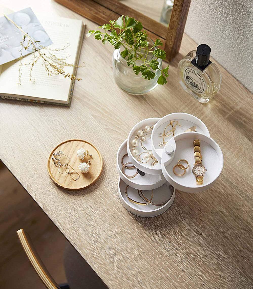 Back. Yamazaki Home - Stacked Jewelry Organizer - White.