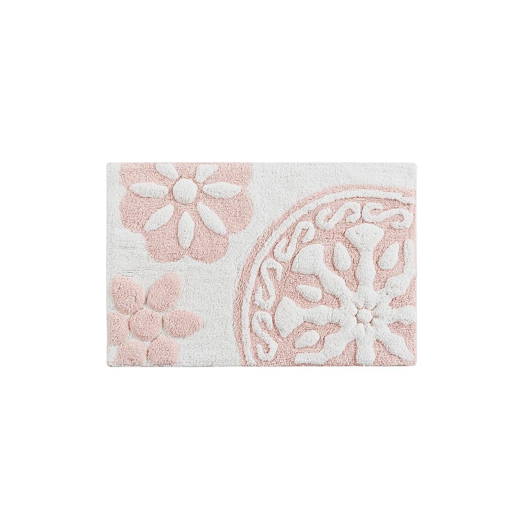 Angle. APRILSOUL - Global Medallion Cotton Bath Rug Plush Super Absorbent Multiple Sizes Colors - Pink.