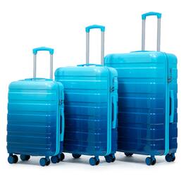 Ropilly - 3 Piece Luggage Set Hard Shell Spinner Suitcase Gradient Color Travel Luggage Navy Light Blue - Navy+Light Blue