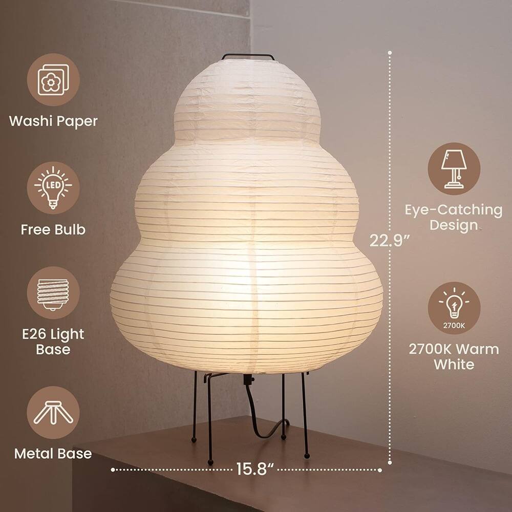 - Washi Paper
- Free Bulb
- E26 Light Base
- Metal Base
- Eye-Catching Design
- 2700K Warm White
- 22.9" (height)
- 15.8" (diameter)