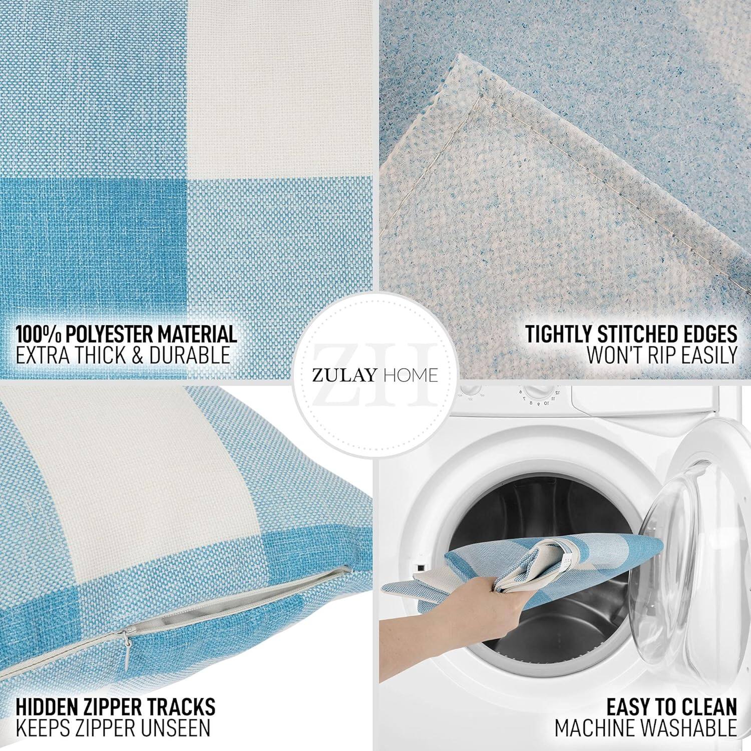 100% Polyester Material  
Extra Thick & Durable  

Tightly Stitched Edges  
Won't Rip Easily  

Hidden Zipper Tracks  
Keeps Zipper Unseen  

Easy to Clean  
Machine Washable