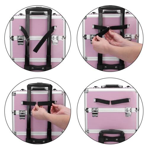 Alt View 5. Winado - 3 in 1 Makeup Case Rolling Trolley Cosmetic Travel Organizer with Key Wheels Suitcase for Beauticians Hairstylists Nail - Pink.