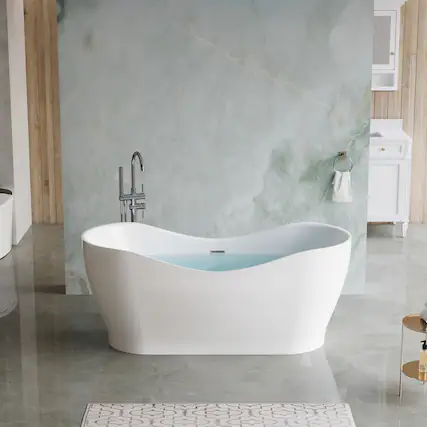 Front. WELLFOR - Velis 67 in. x 31.5 in. Pure Virgin Acrylic Oval Freestanding Soaking Bathtub with Drain and Overflow - White.