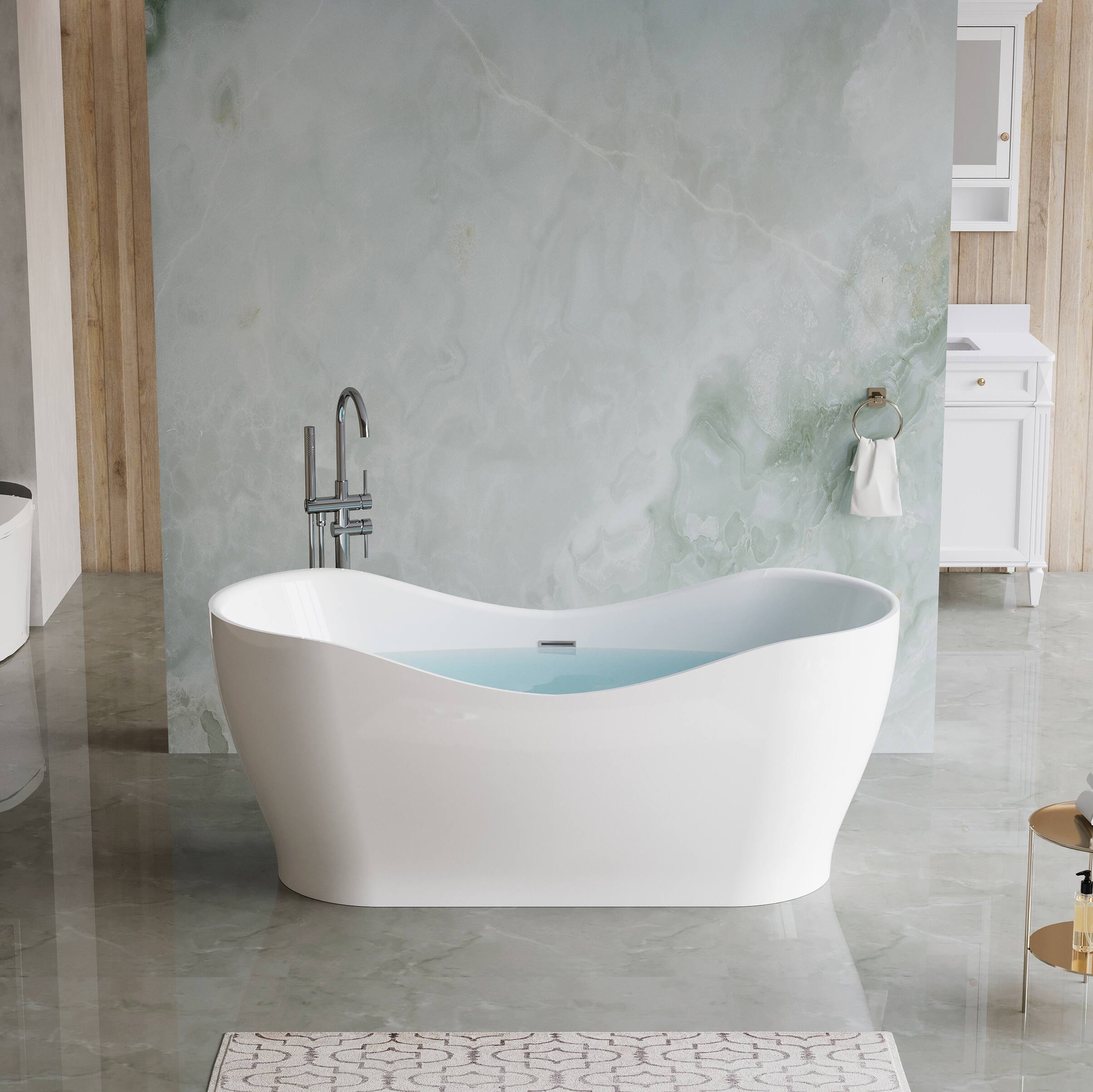 Front. WELLFOR - Velis 67 in. x 31.5 in. Pure Virgin Acrylic Oval Freestanding Soaking Bathtub with Drain and Overflow - White.
