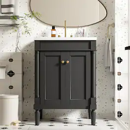 Loheer - 24 inch bathroom vanity with sink Modern Storage Cabinet - Black