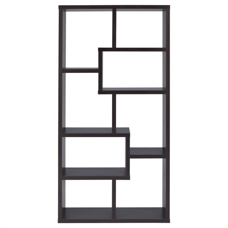 Back. HTUTWOO - 8-Shelf Geometric Bookcase-Wooden Open Back Bookshelf,70.75" Tall Vertical Storage Display Shelving Unit for Living Room - Cappuccino.