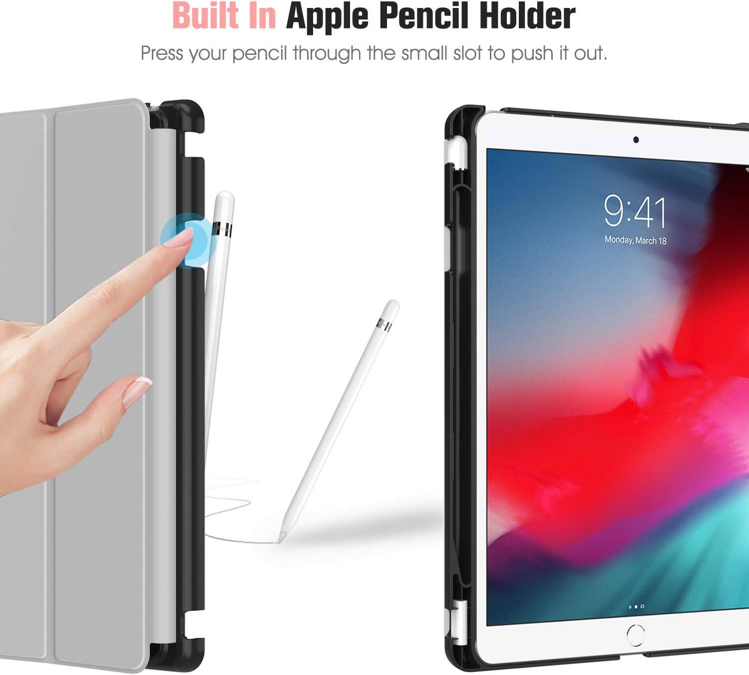 Built In Apple Pencil Holder  
Press your pencil through the small slot to push it out.  

9:41  
Monday, March 18