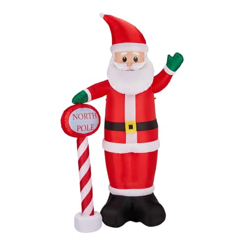 Winado - 8.2 FT Christmas Santa Claus with North Pole Road Sign Inflatable Decoration for Outdoor Air Blown Holiday - Red