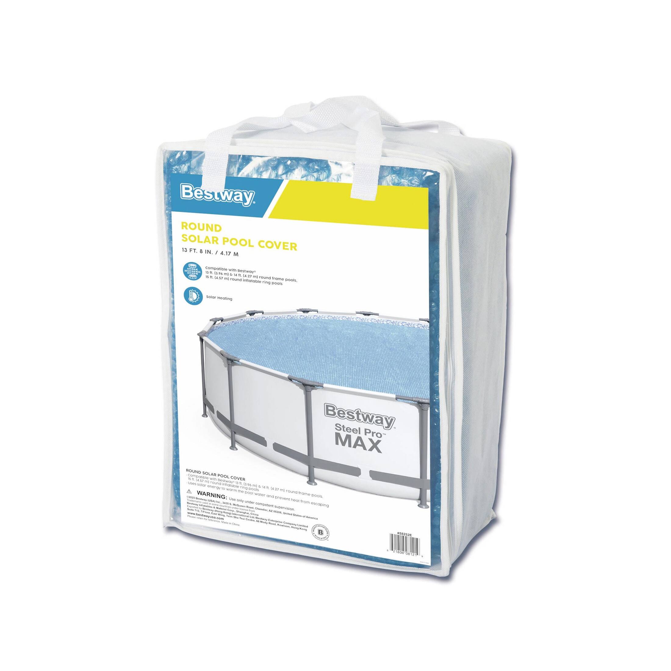 Bestway ROUND SOLAR POOL COVER 13 FT. 6 IN. / 4.17 M

Compatible with Bestway oz 1% mg V T t 15 us round mg round frome inbongale posts, ing posis server westing

Bestway Steel Pro MAX ROUND SOLAR POOL COVER are n betwor - volve roung mame on 39 H, N sourn 110 trods 4% TEA why be cool WHAT WARNING: with aw came cools. Order 50g univers hear con www. uniter. concent houls supervaise, escoping 4 VISUAL - Jeua, Litfers B PROTEIN