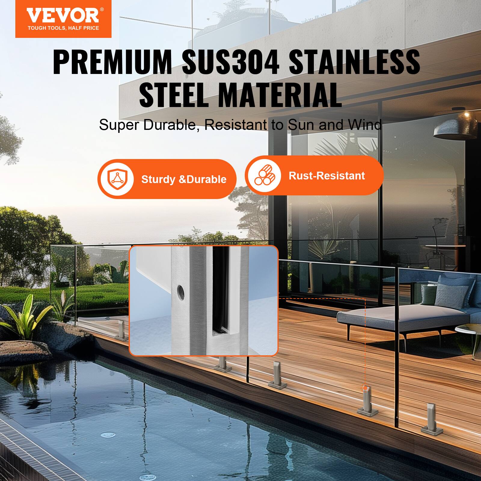 VEVOR TOUGH TOOLS. HALF PRICE PREMIUM SUS304 STAINLESS STEEL MATERIAL Super Durable, Resistant to Sun and Wind Sturdy & Durable Rust-Resistant