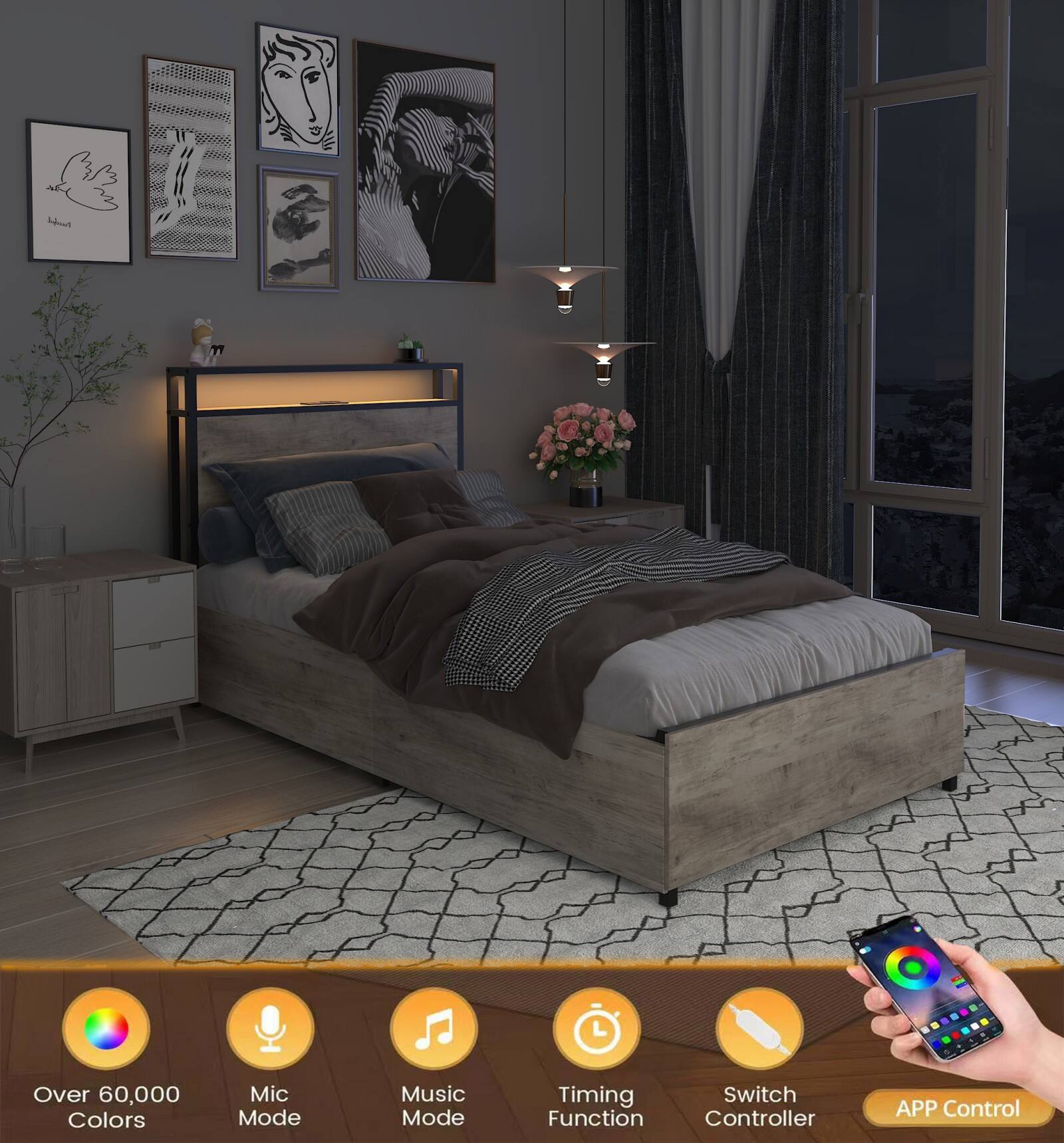 - Over 60,000 Colors
- Mic Mode
- Music Mode
- Timing Function
- Switch Controller
- APP Control