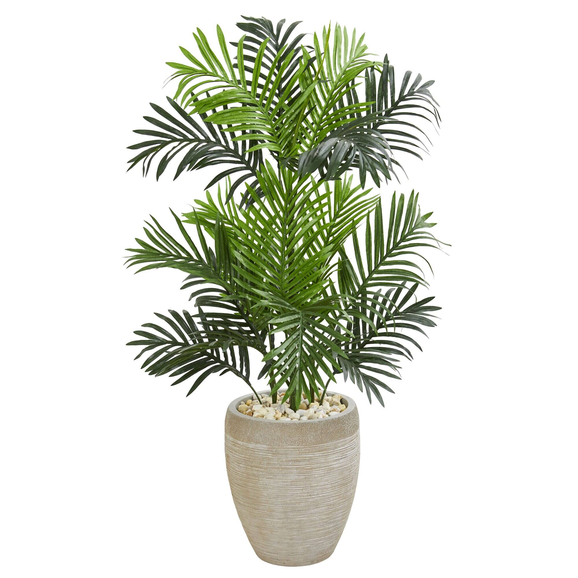 Front. BreeBe - 3.5' Paradise Palm Artificial Tree in Sand Colored Planter - Green.