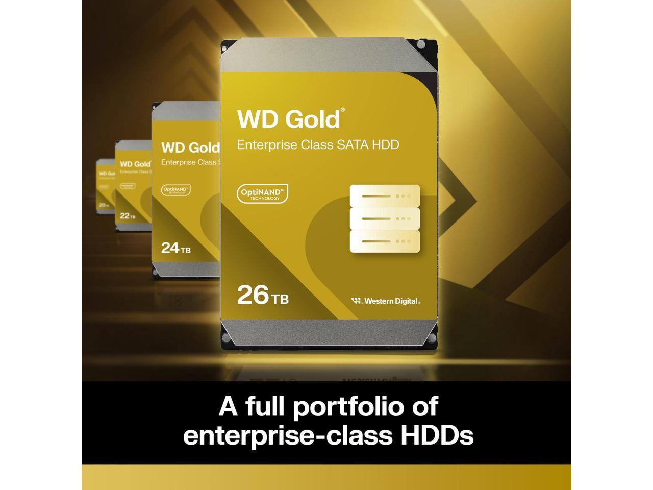 WD Gold Enterprise Class SATA HDD  
OptiNAND Technology  
22TB  
24TB  
26TB  
Western Digital  
A full portfolio of enterprise-class HDDs