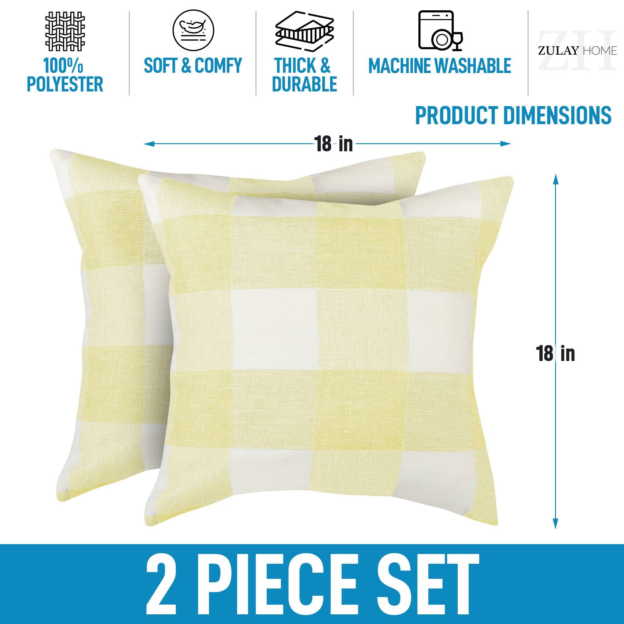 100% Polyester  
Soft & Comfy  
Thick & Durable  
Machine Washable  

Product Dimensions: 18 in x 18 in  

2 Piece Set  

Zulay Home