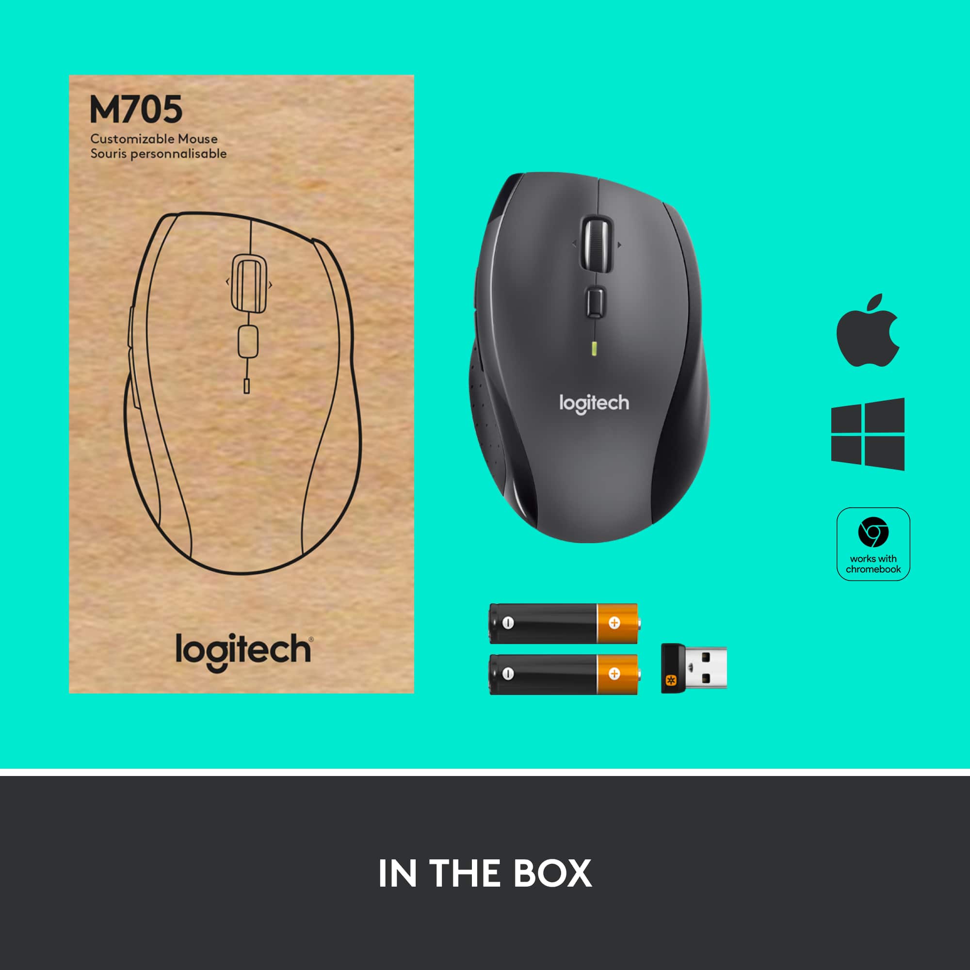 M705 Customizable Mouse Souris personnalisable logitech works with chromebook logitech - - IN THE BOX