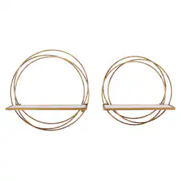 Danya B - Golden Rings Floating Wall Shelves Set of 2 - Gold