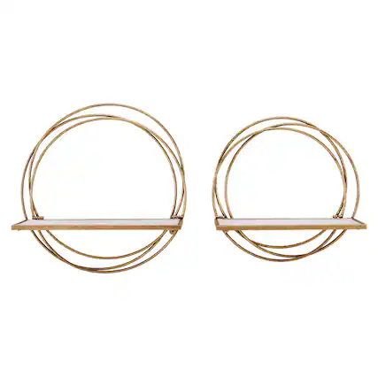 Front. Danya B - Golden Rings Floating Wall Shelves Set of 2 - Gold.