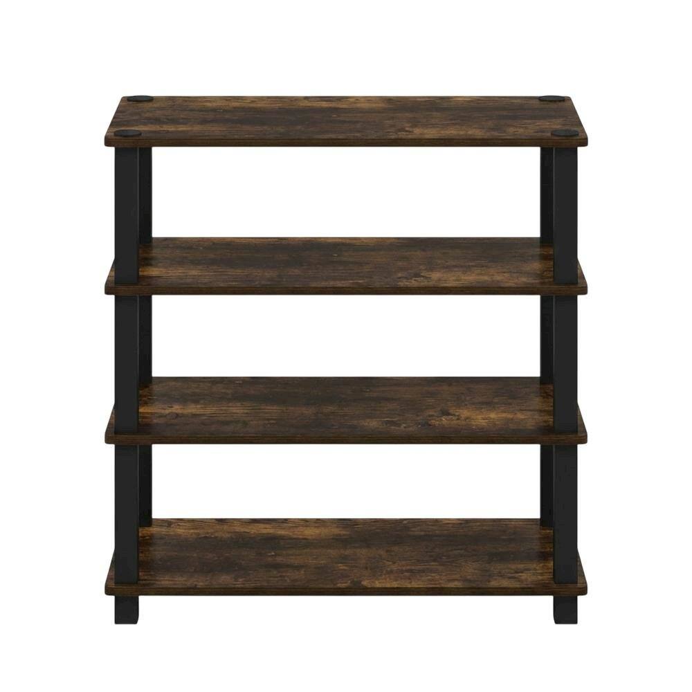 Back. FurniFact - Brown 4-Tier Shoe Rack - Amber Pine/Black.