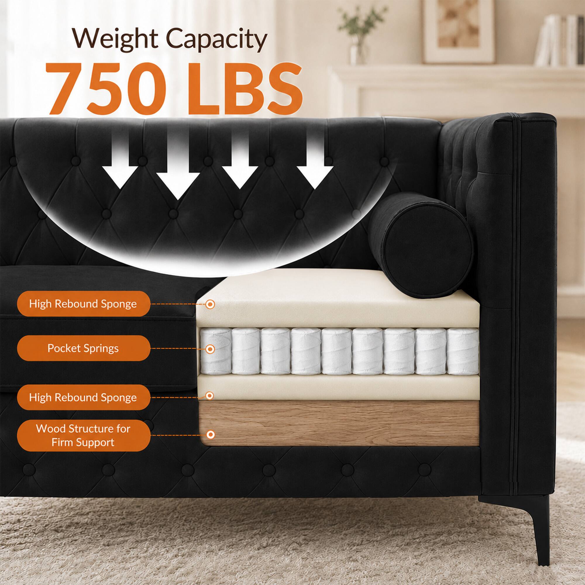 Weight Capacity 750 LBS

High Rebound Sponge
Pocket Springs
High Rebound Sponge
Wood Structure for Firm Support