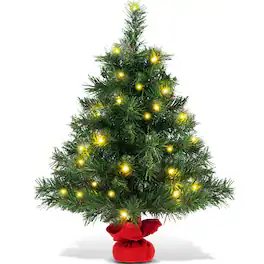 Costway - 2 FT Pre-Lit Tabletop Fir Artifical Christmas Tree Led Lights - Green