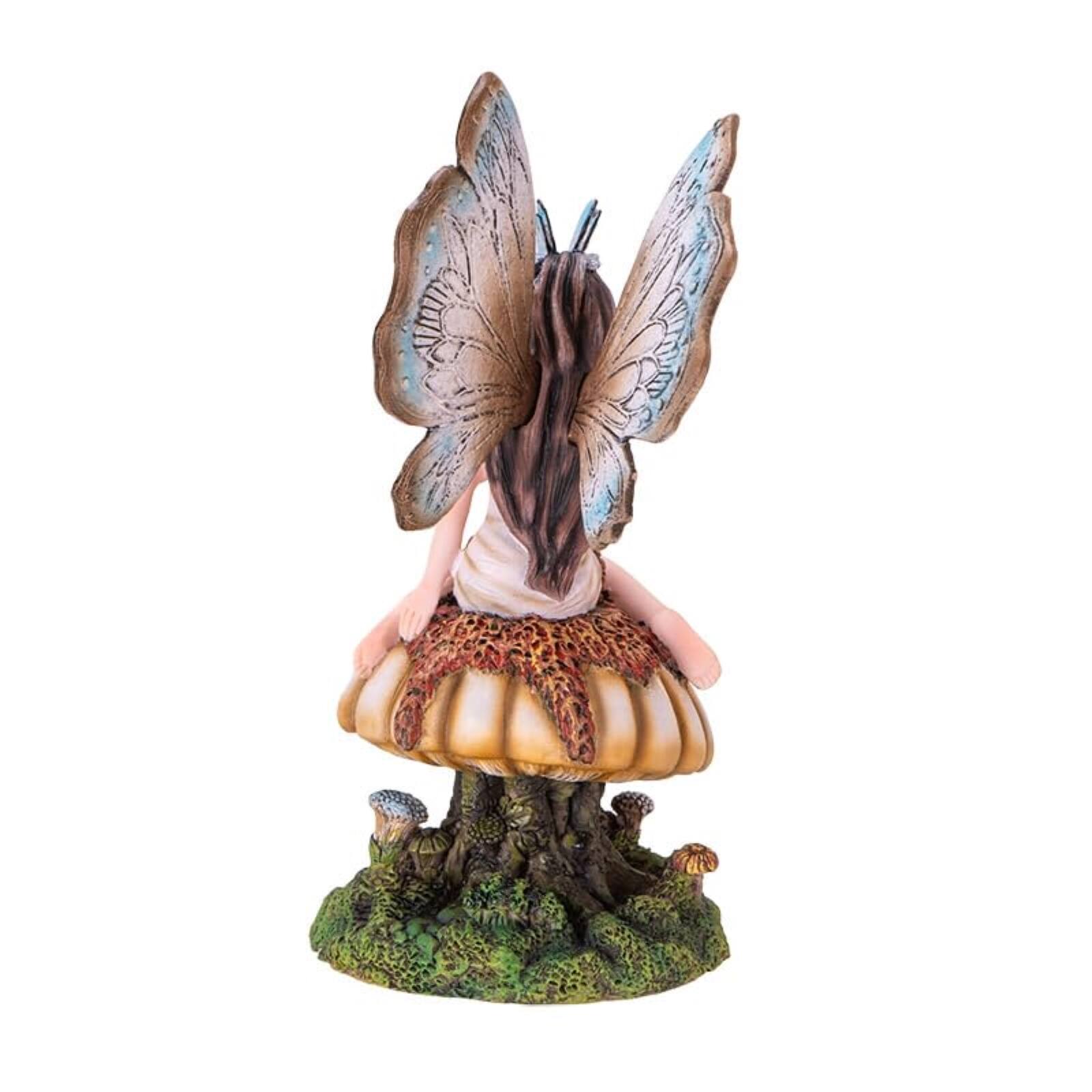 Angle. Pacific Trading - Butterfly Fairy on Mushroom Statue 8.27 inch Fantasy Figurine with Delicate Wings and Butterfly Details.