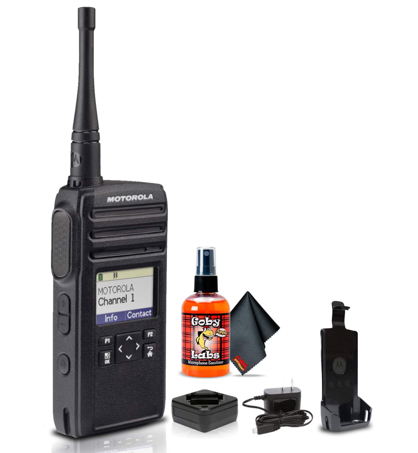 Motorola Solutions - Motorola DTR700 900 MHz Digital 2-Way Radio (50 Channels) with Cleaning Bundle - Black