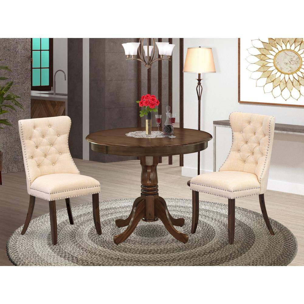 Left. East West Furniture - East West Furniture ANDA3-AWA-32 3 Piece Modern Dining Set Consists of a Round Kitchen Table with Pedestal and 2 Padded - Brown.