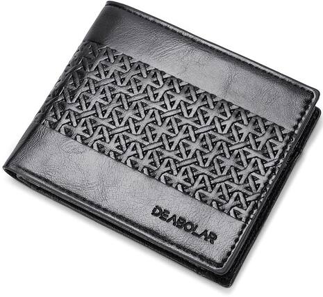 Front. Auledio - One-piece men's wallet, black PU material, 3 card slots and 2 money pockets, suitable for gift giving, simple black - Black.