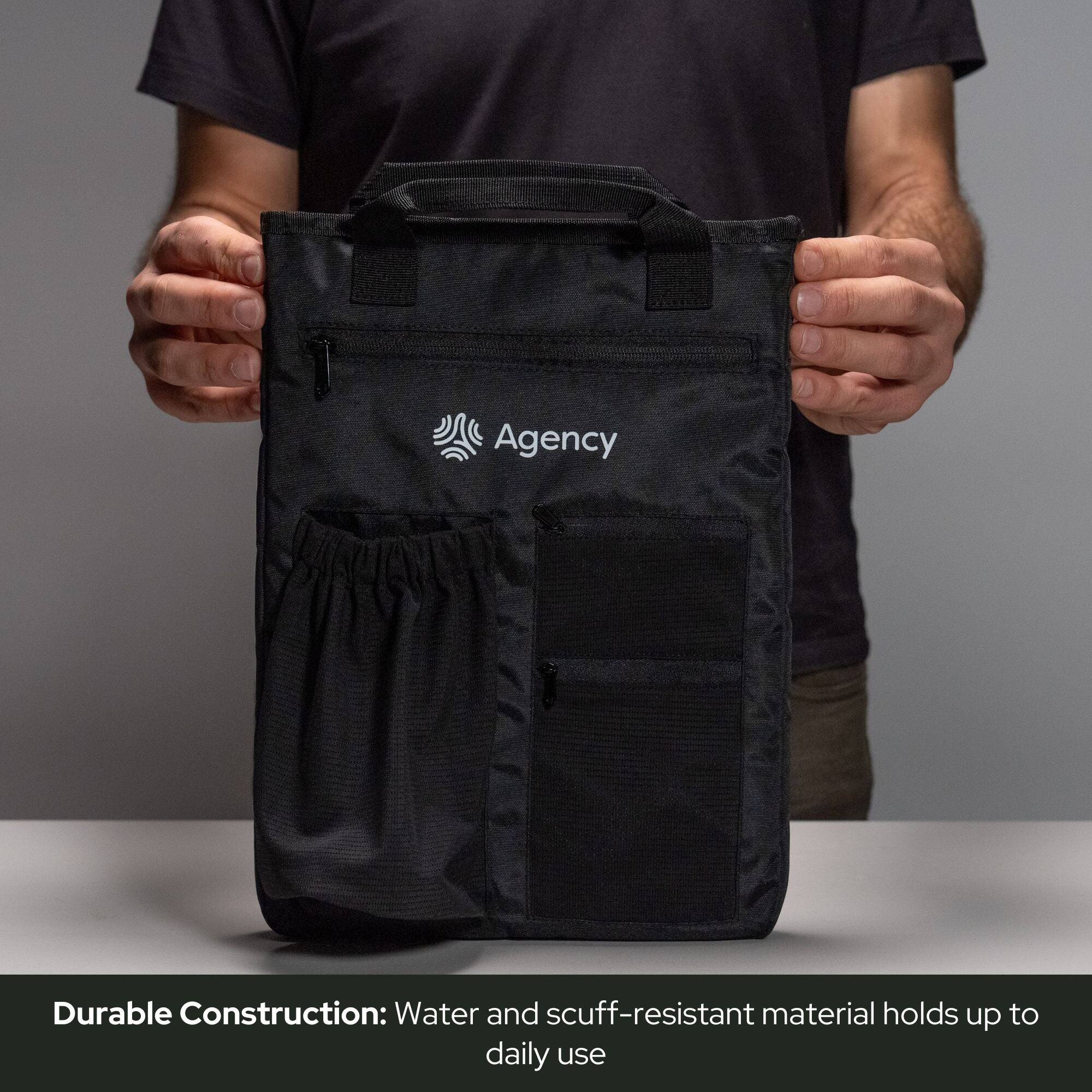 Agency, Durable Construction: Water and scuff-resistant material holds up to daily use