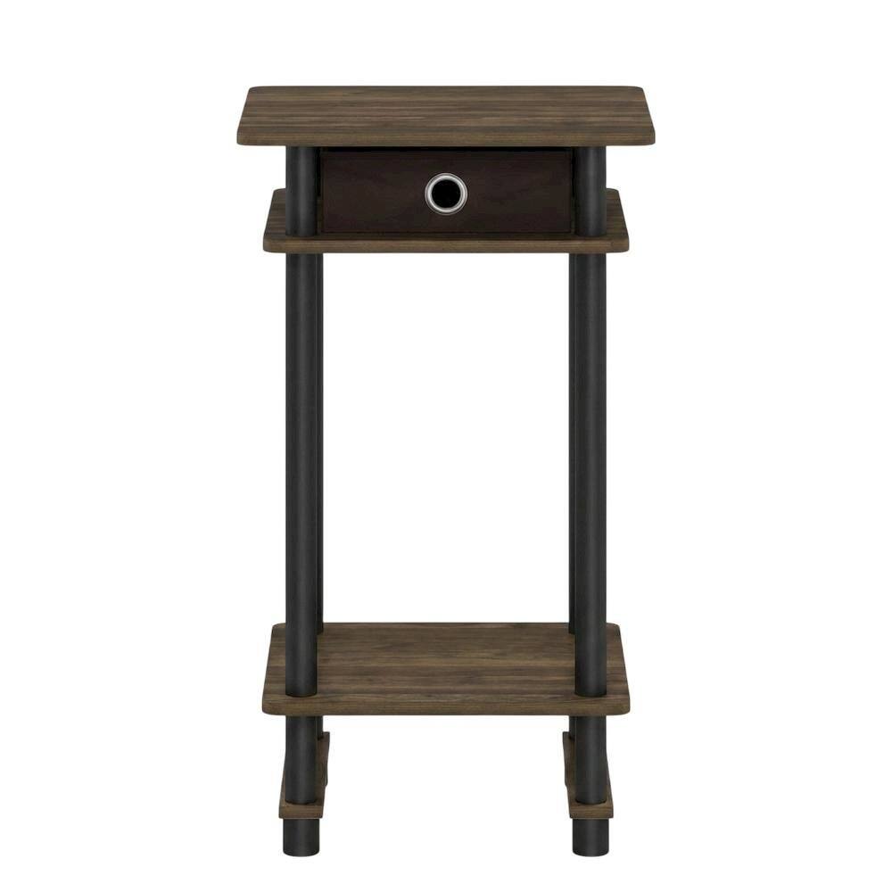 Back. FurniFact - Dark Brown end table with storage bin - Columbia Walnut/Black/Dark Brown.