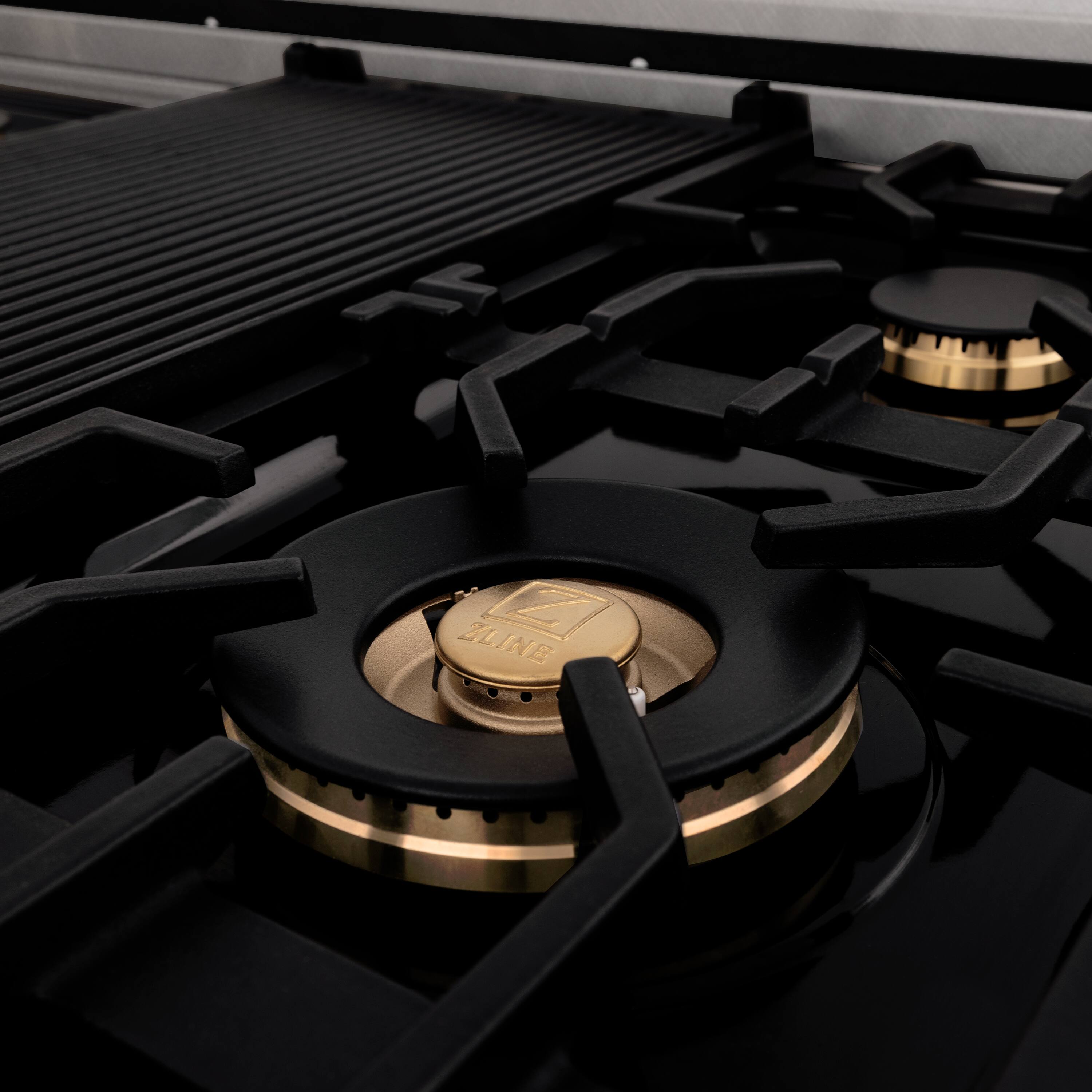 Alt View 5. ZLINE - ZLINE 48 in. Legacy Gas Rangetop with 6 Brass Burners and Porcelain Cooktop in Satin Stainless Steel (RTS-BR-48) - Satin Stainless Steel.