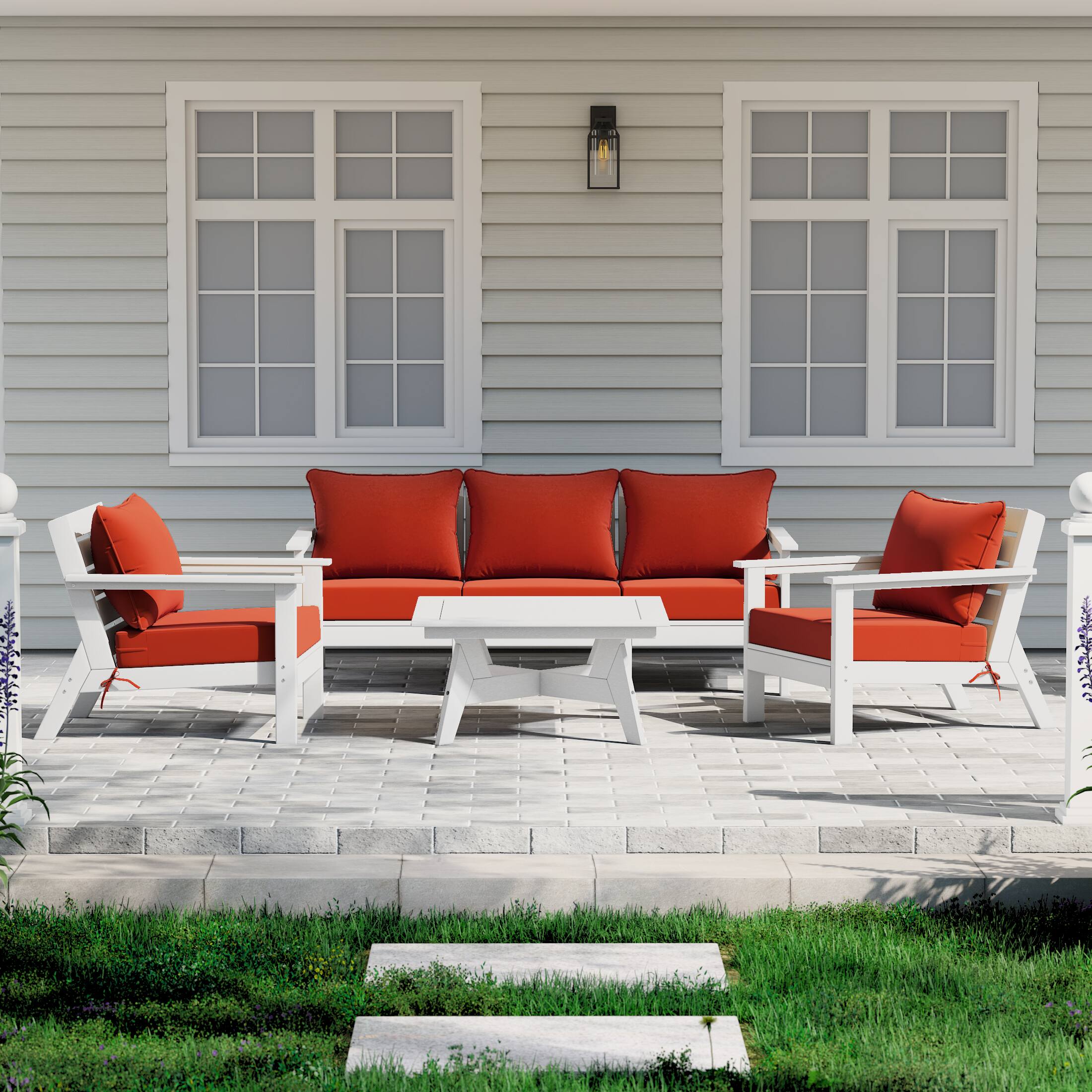 Angle. WestinTrends - WestinTrends Avalon Outdoor 6-Piece Modular Sectional Patio Furniture Sofa Set - White/Orange.