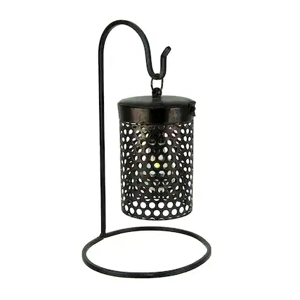 Front. PD Home & Garden - Black Metal Cage Hanging LED Accent Light with Stand - Black.