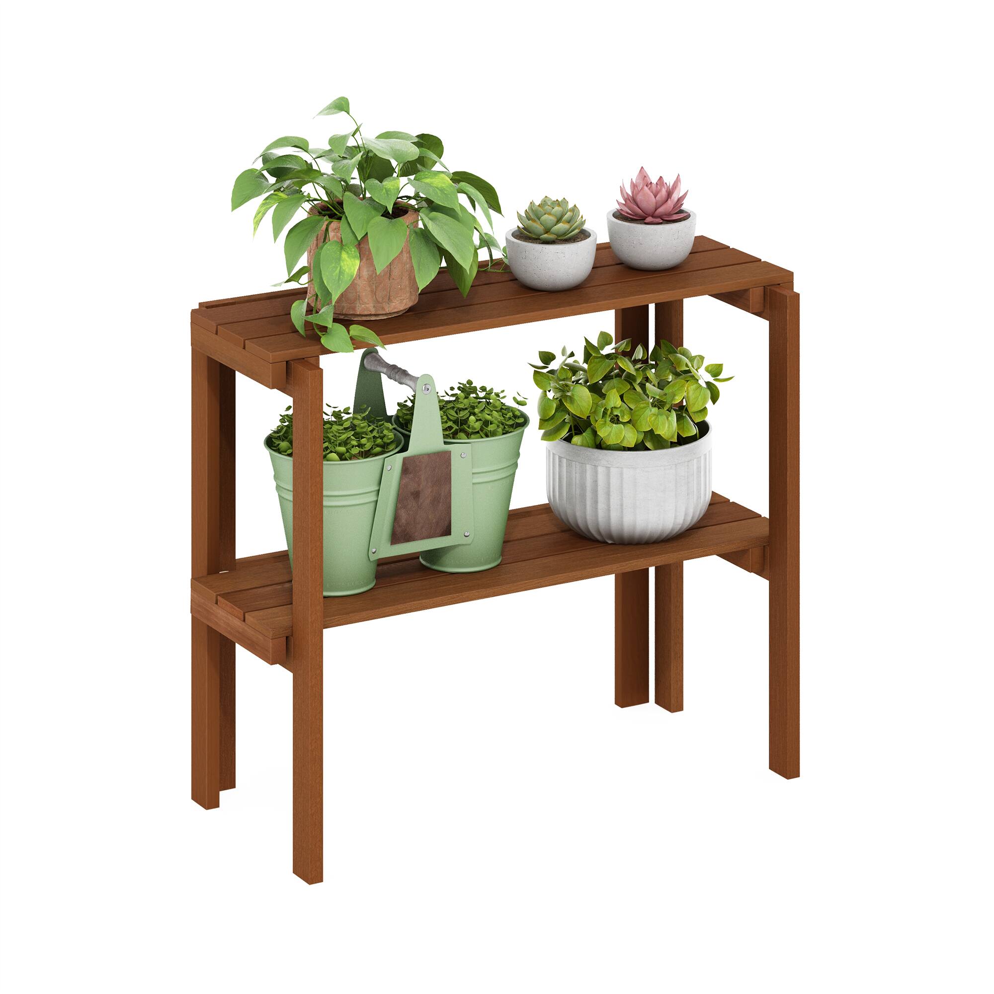 Alt View 3. Furinno - Tioman Outdoor Toolless Multipurpose Display Shelf, Plant Stand, 2-Tier - Natural.